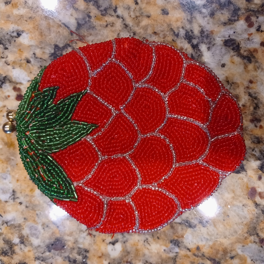 Vibrant Red and Green Beaded Wristlet